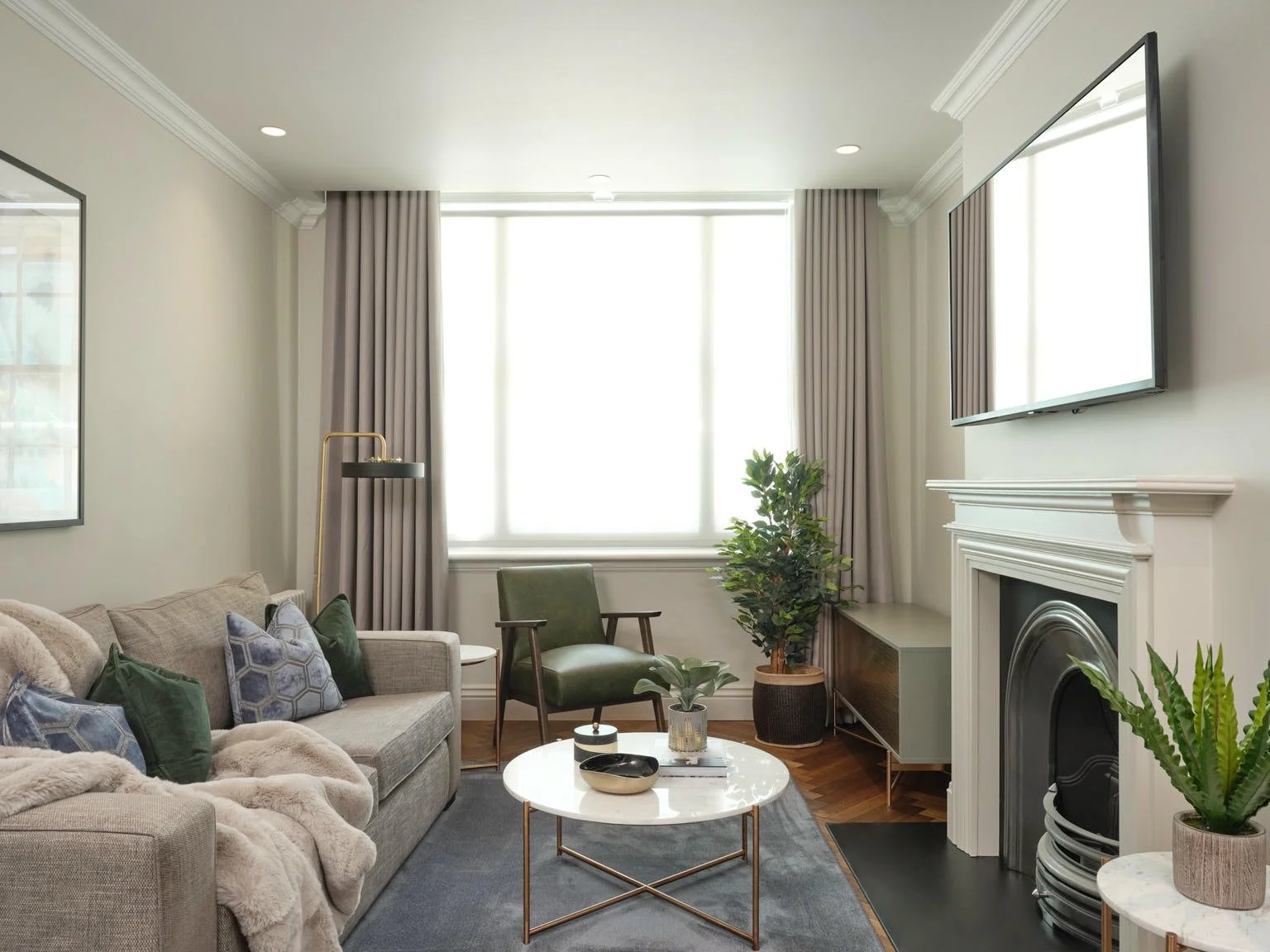 Open-plan living room looking toward the front windows