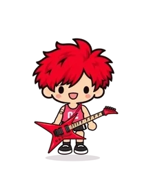 K jumping with his red guitar