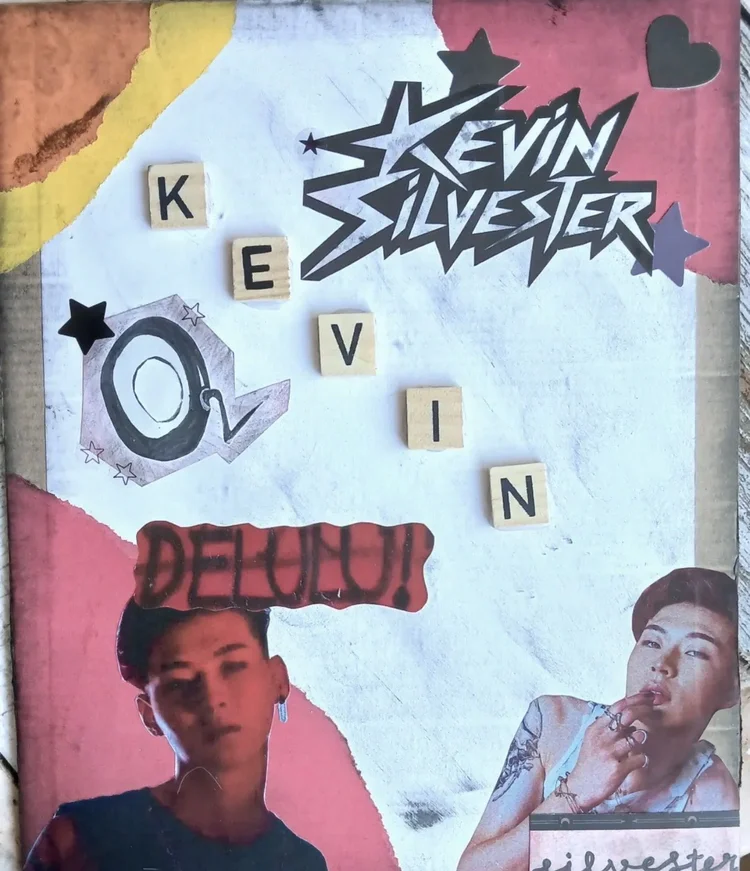 Handmade Kevin Silvester scrapbook page with photographs and O2 lettering