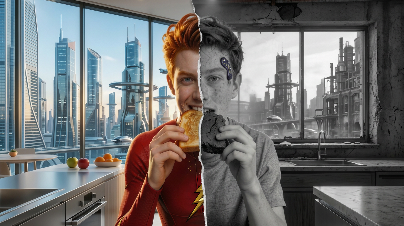 Blaze on the left, Marcus on the right — the Sphere's illusion torn apart