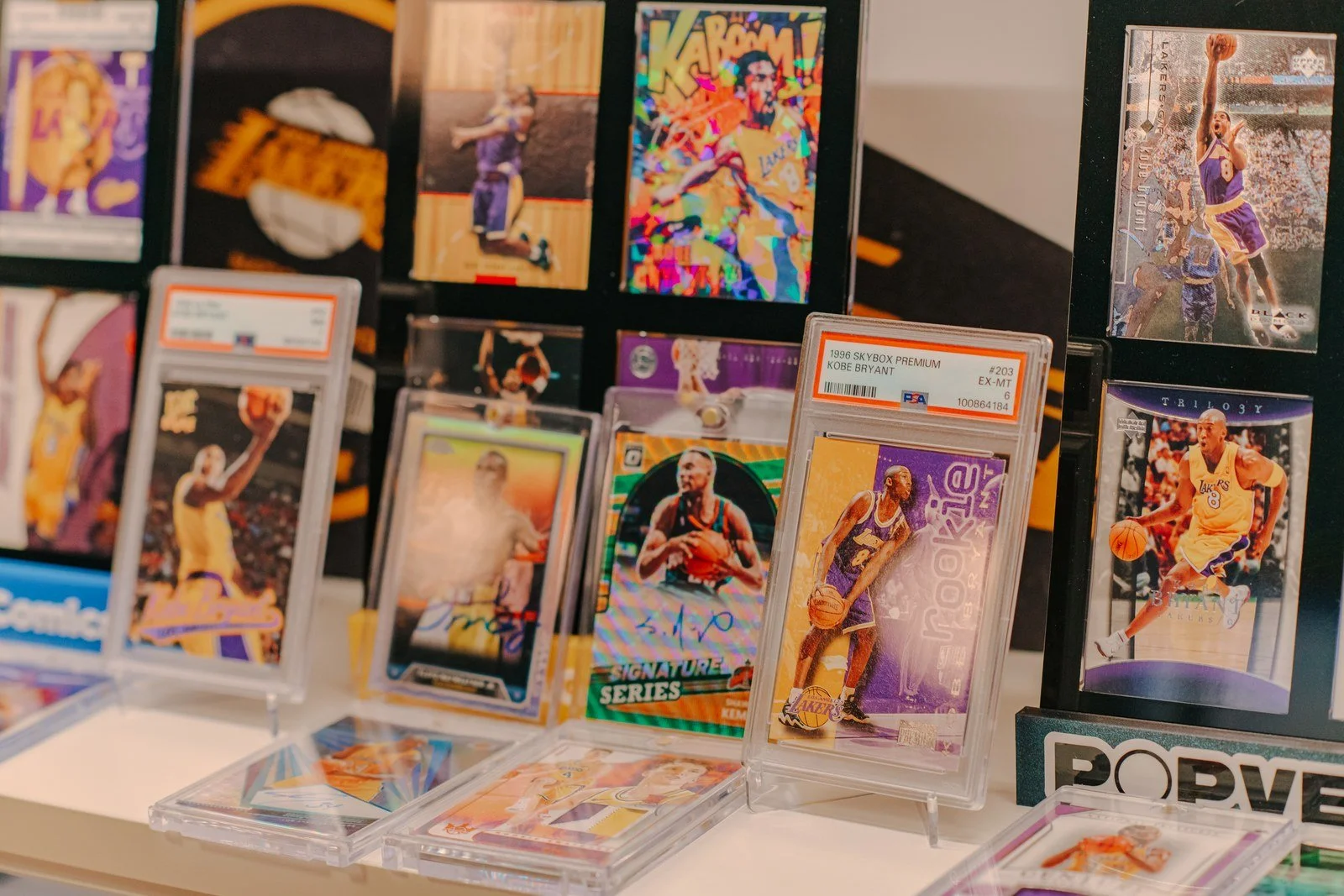 Kobe Bryant cards displayed as part of the owner’s personal collection