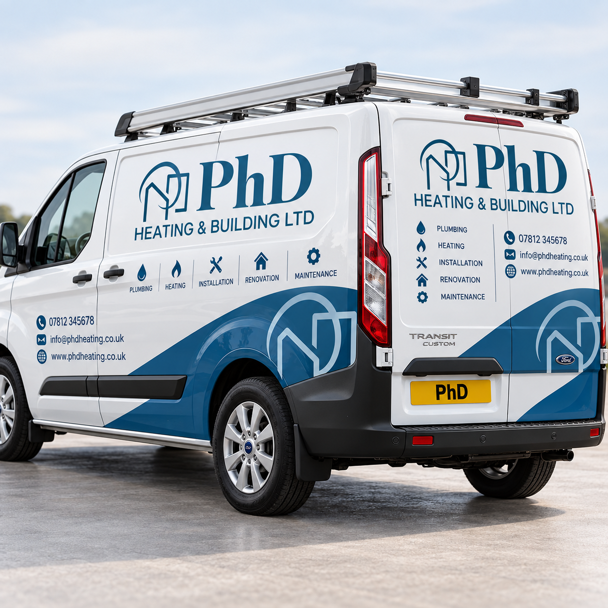 PHD Heating and Building branded van mock-up