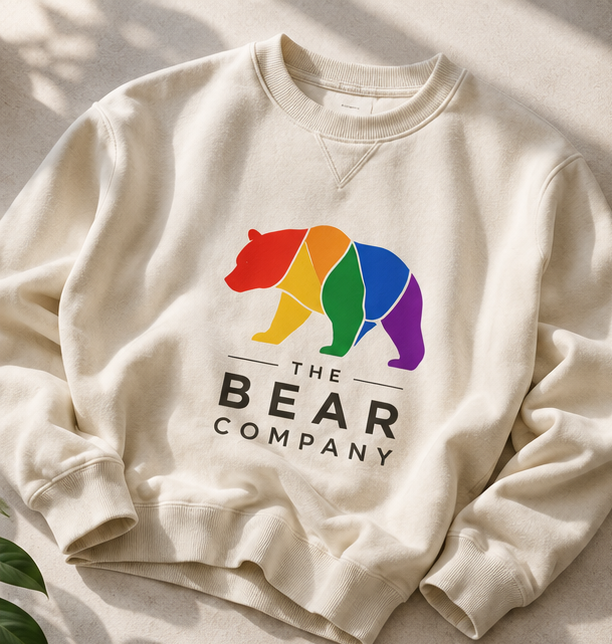 The Bear Company identity applied to cream apparel