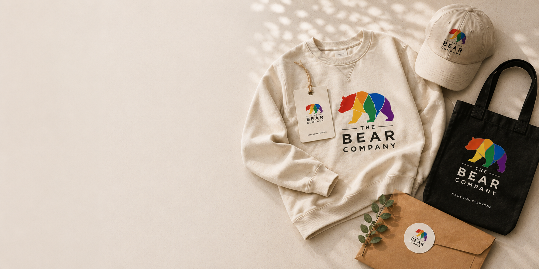 The Bear Company branding shown across apparel and merchandise