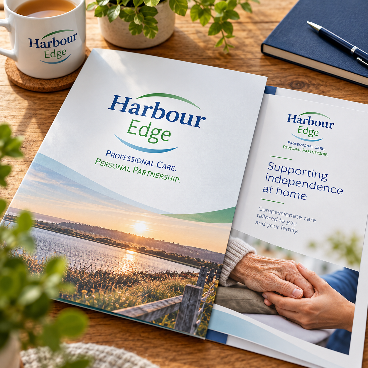 HarbourEdge care welcome pack branding