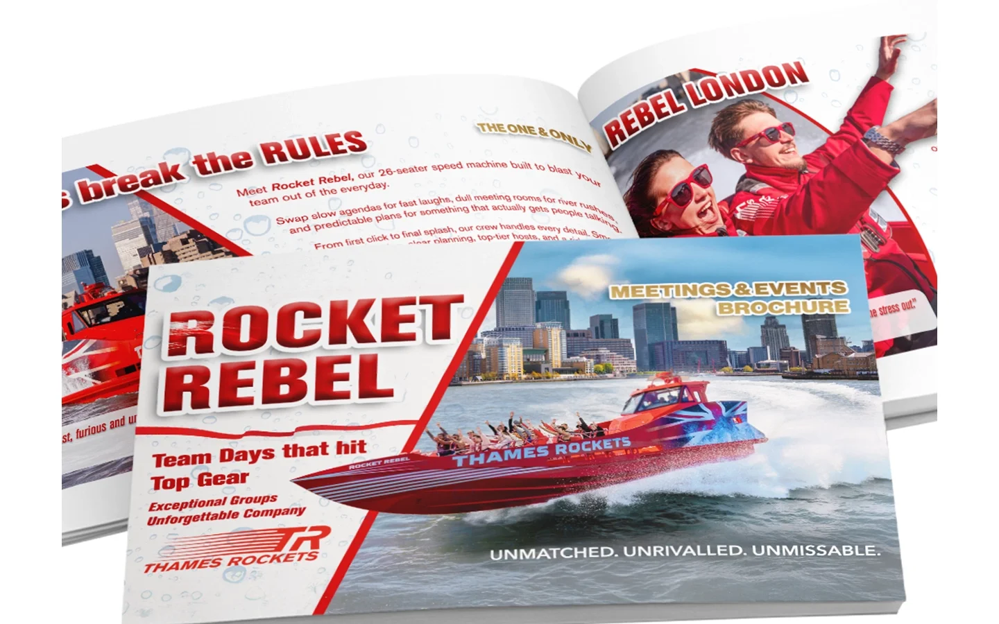 Thames Rockets corporate brochure and printed marketing materials designed by Crafti Corgi.