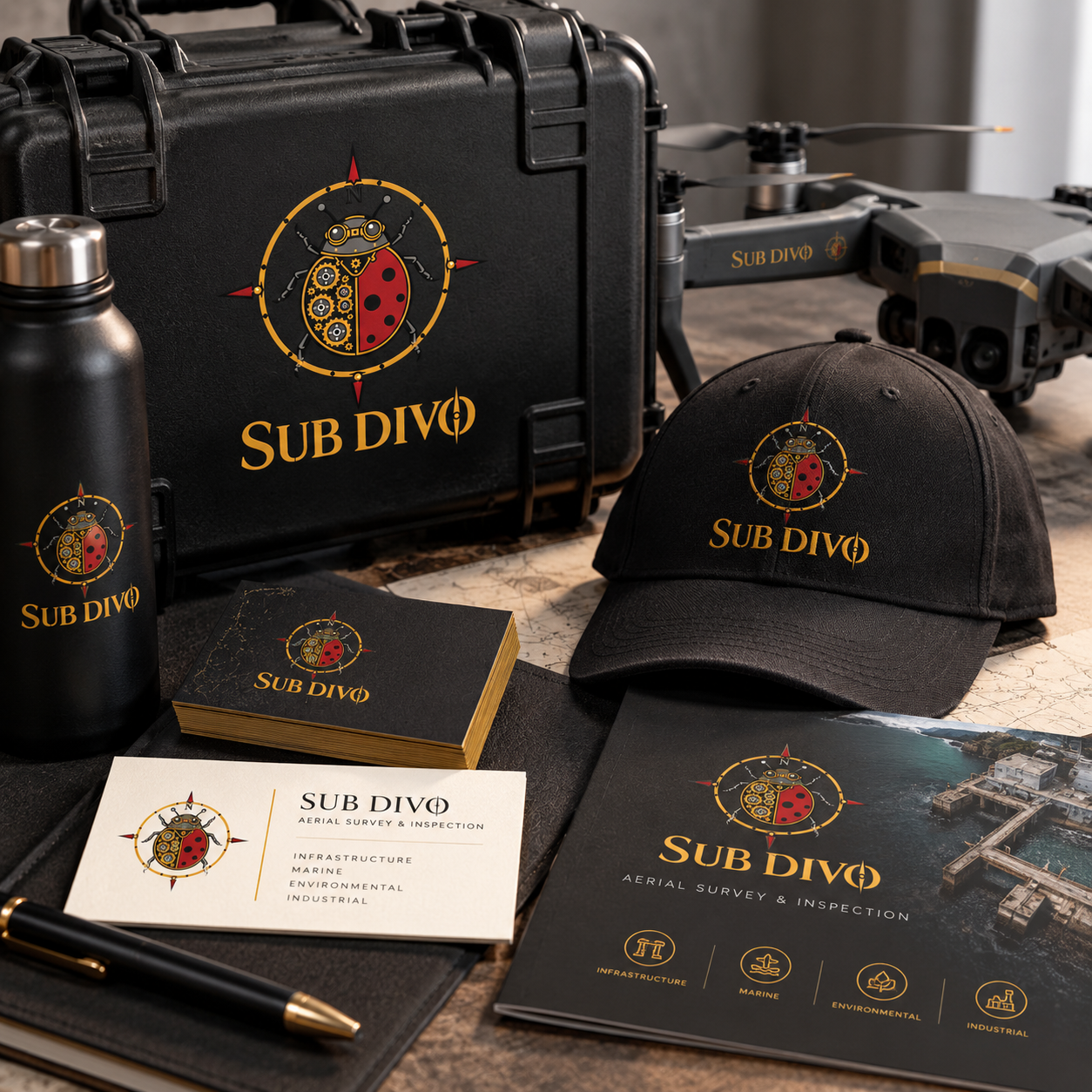 SUB DIVO branding on drone equipment and workwear