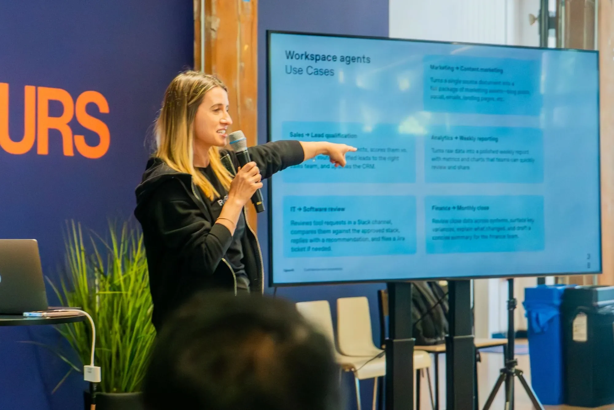 Presenter explaining Workspace Agent use cases