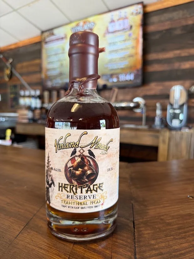 Vinland Meads Heritage Reserve bottle on the Mead Hall counter