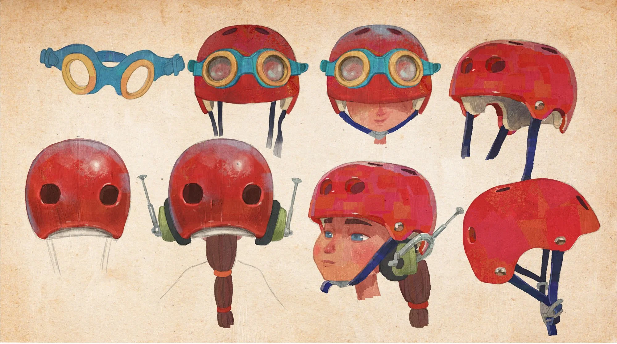 Skater helmet and goggles, colour