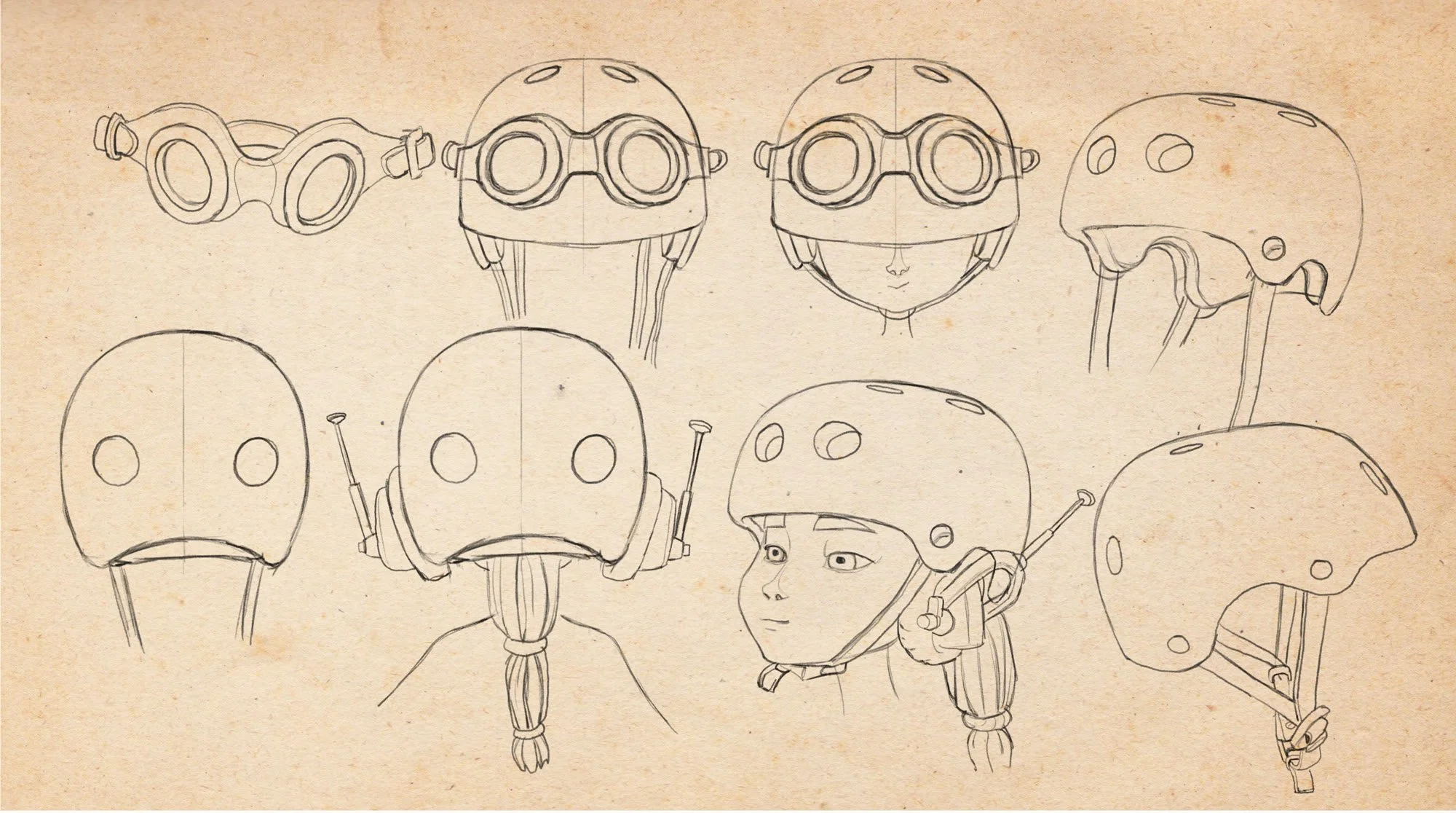 Skater helmet and goggles, rough