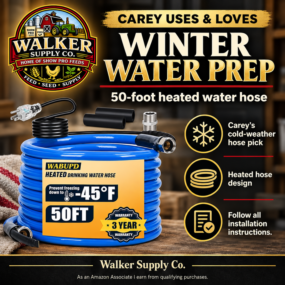 50-foot heated water hose — Walker Supply recommendation infographic