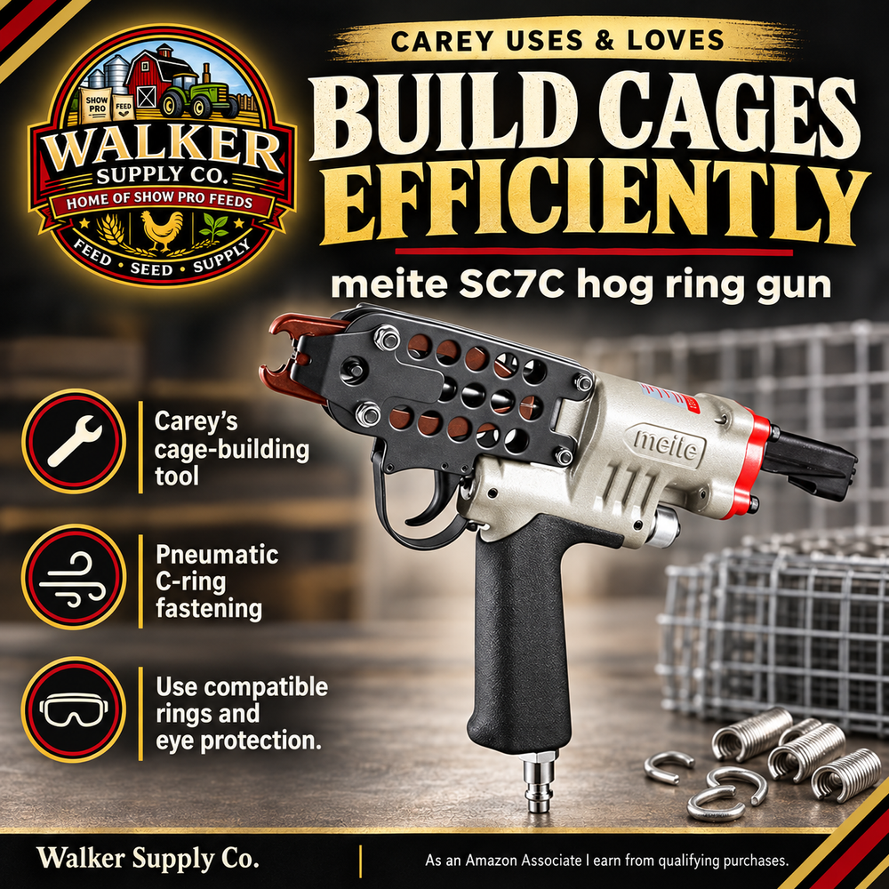 meite SC7C pneumatic hog ring gun — Walker Supply recommendation infographic
