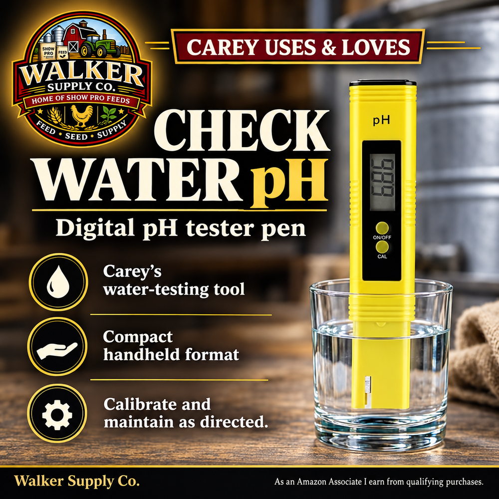 Digital water pH tester — Walker Supply recommendation infographic