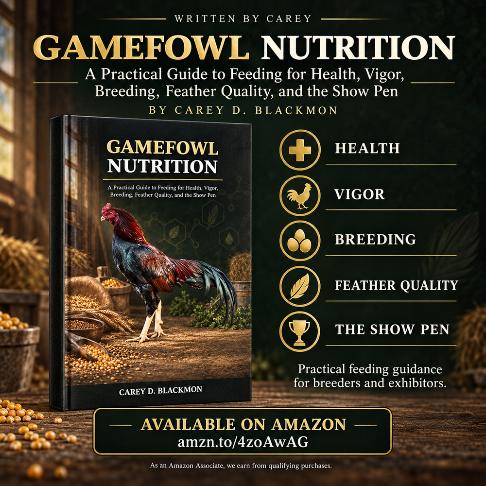 Gamefowl Nutrition by Carey D. Blackmon — practical feeding guidance for health, vigor, breeding, feather quality and the show pen