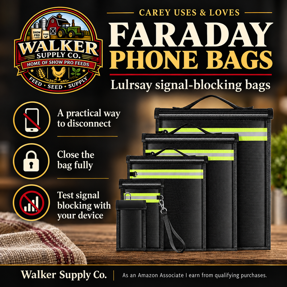 Faraday cell-phone bags — Walker Supply recommendation infographic
