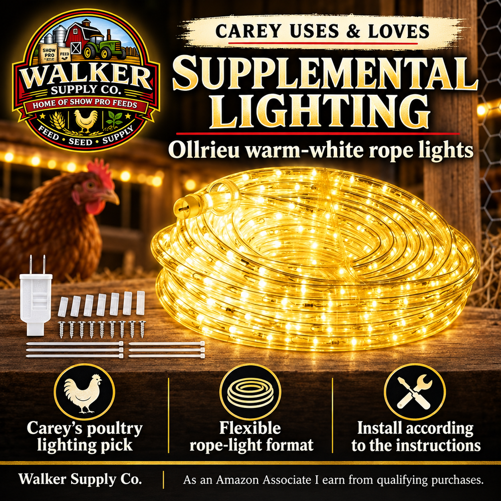 Supplemental poultry lighting — Walker Supply recommendation infographic