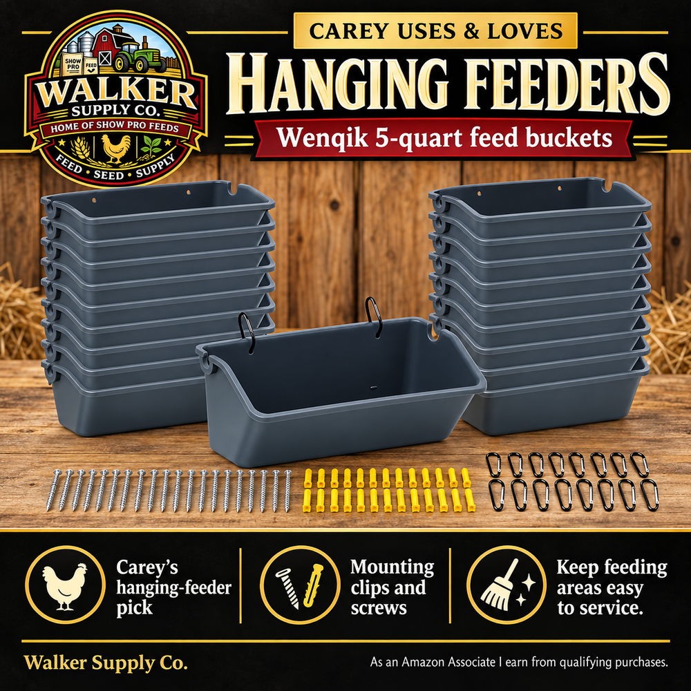Wenqik hanging feed buckets — Walker Supply recommendation infographic