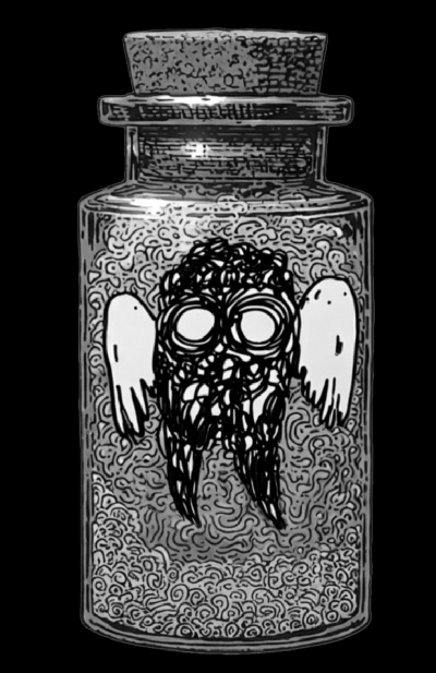 Angel in a jar — gap creature with blinking eyes — Atlas K cosmic horror lore