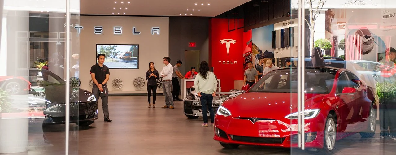 Tesla retail showroom interior with Model S