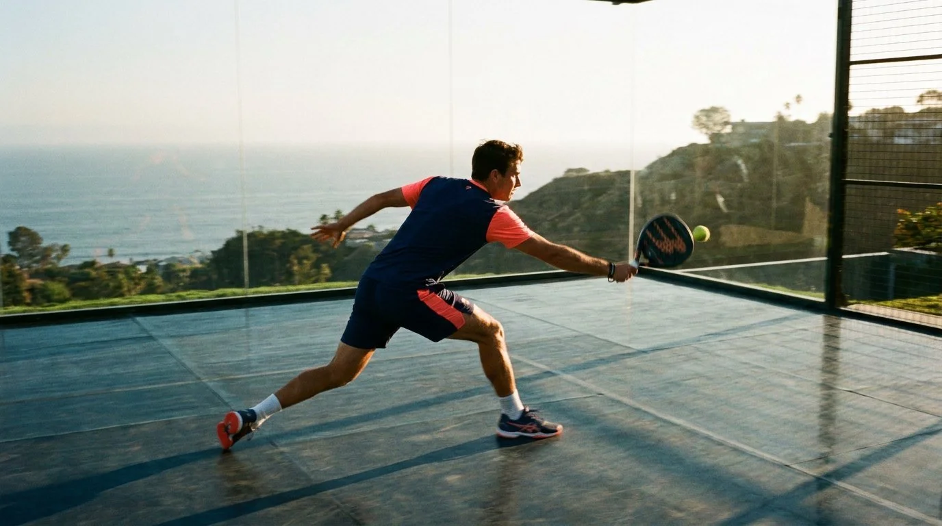 W/In premium padel, a player at an oceanview private court in California