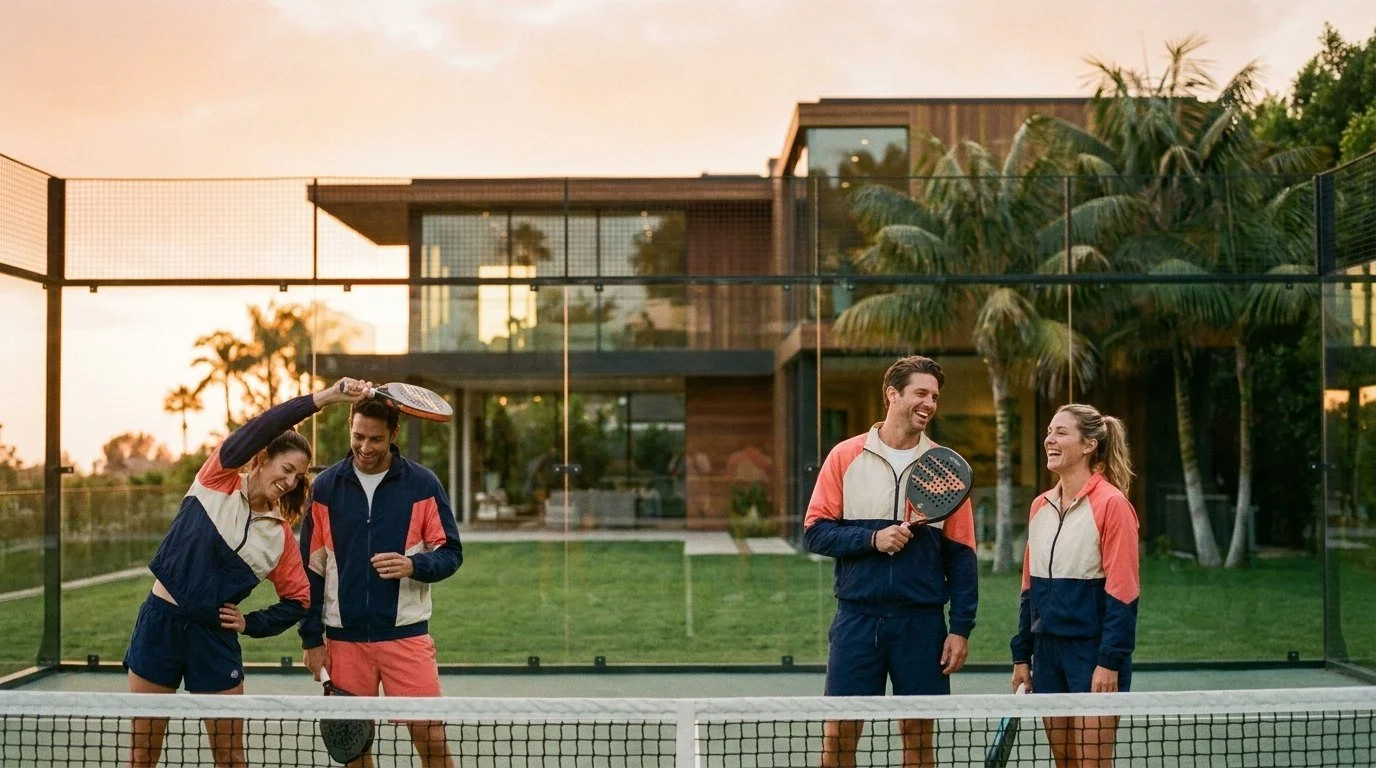 W/In premium padel, sunset lifestyle at a private court