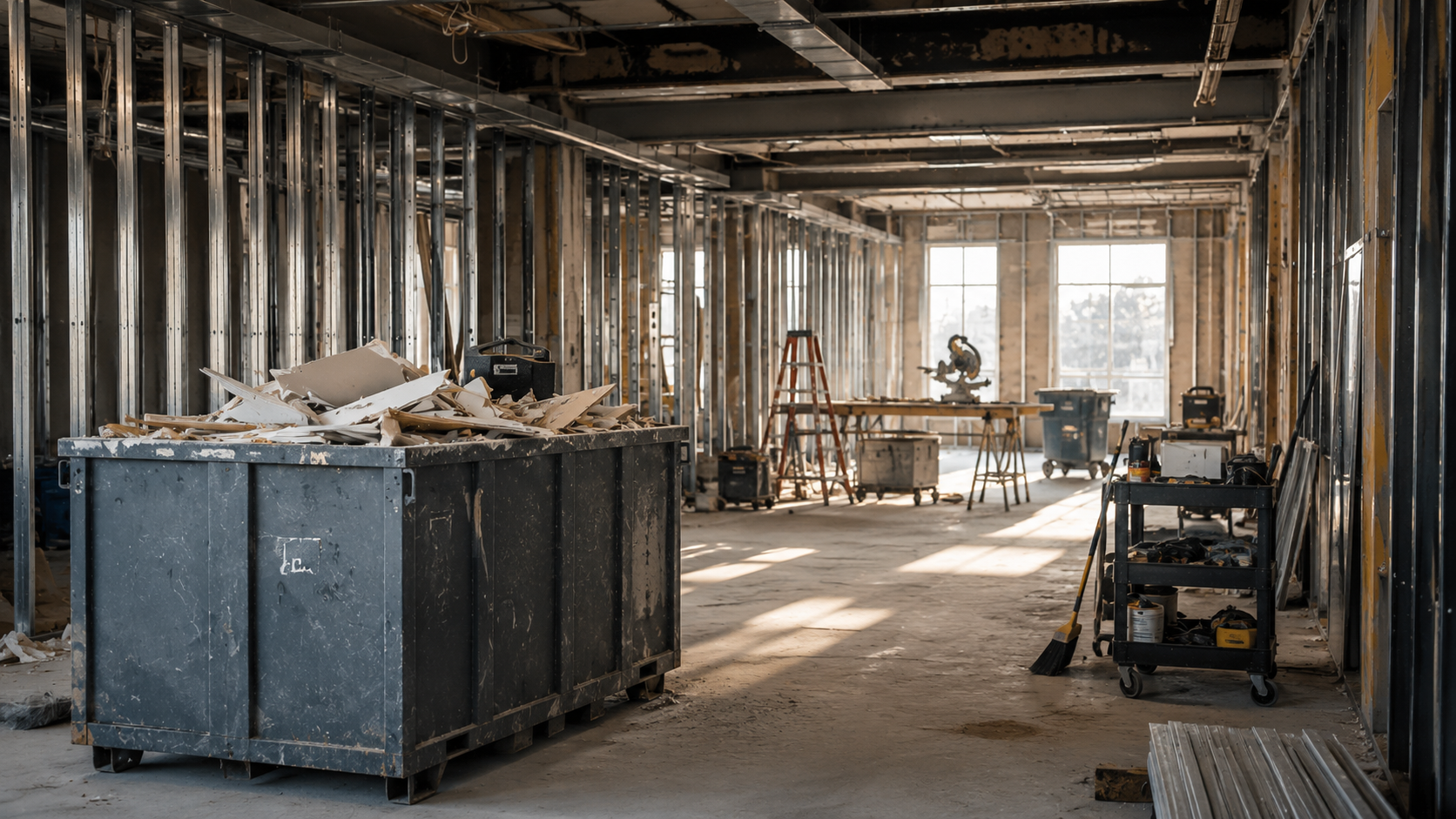 Construction site with dumpster