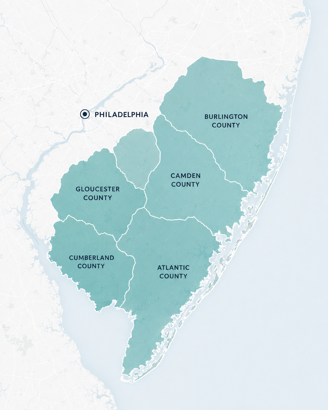 South Jersey and Philadelphia Service Area Map