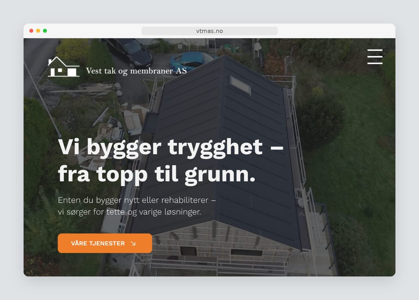 Forsiden av nettsiden til Vest Tak og Membraner