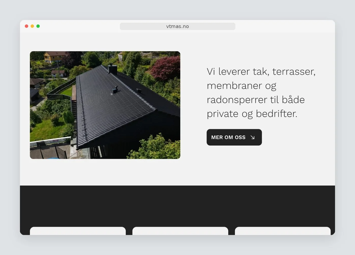 Seksjon fra nettsiden til Vest Tak og Membraner