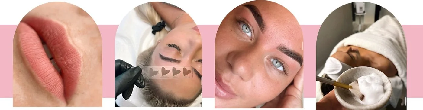 Bilder fra behandlinger hos Beauty Vibe Studio, brukt på nettsiden
