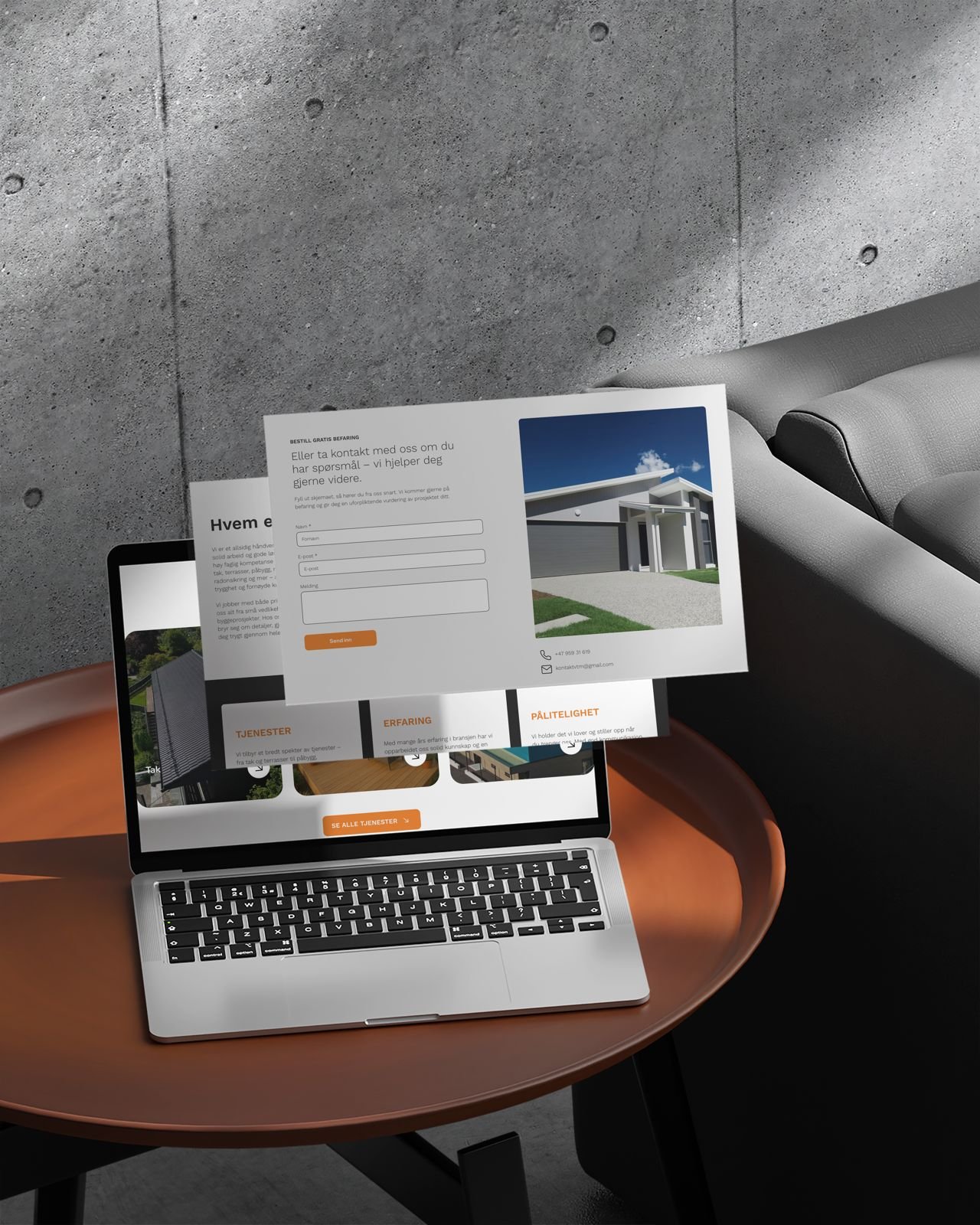 Nettsiden til Vest Tak og Membraner, mockup