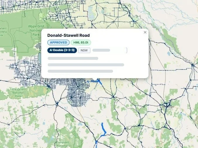 AccrediRoad live permit mapping showing approved roads
