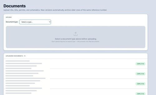 AccrediRoad Digital Permit Vault showing documents and approvals