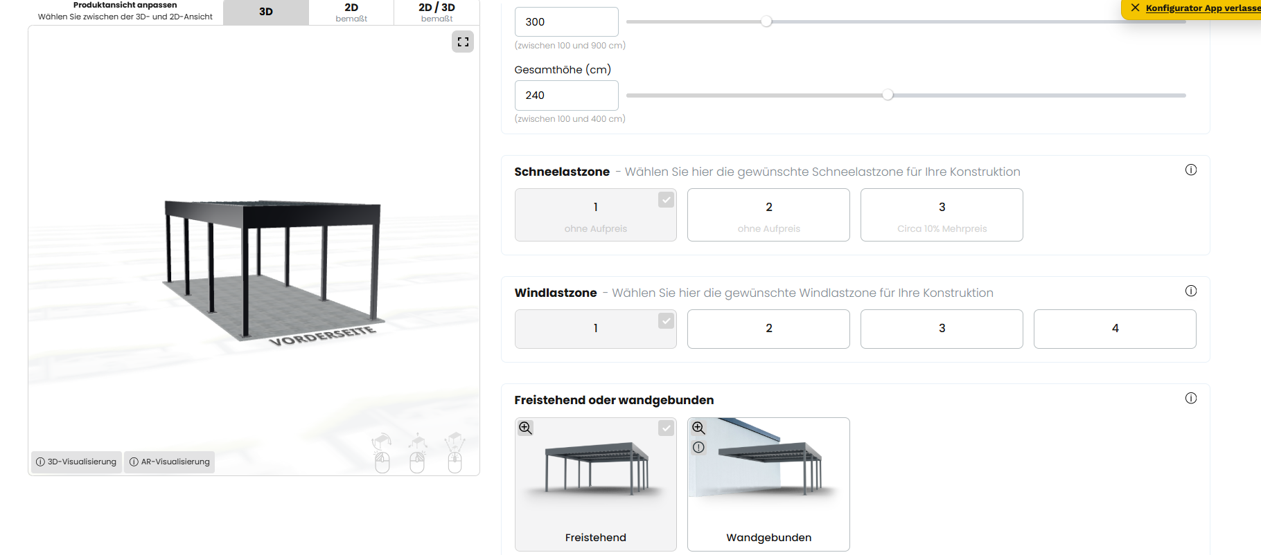 SteelLine Carport 3D Konfigurator Vorschau