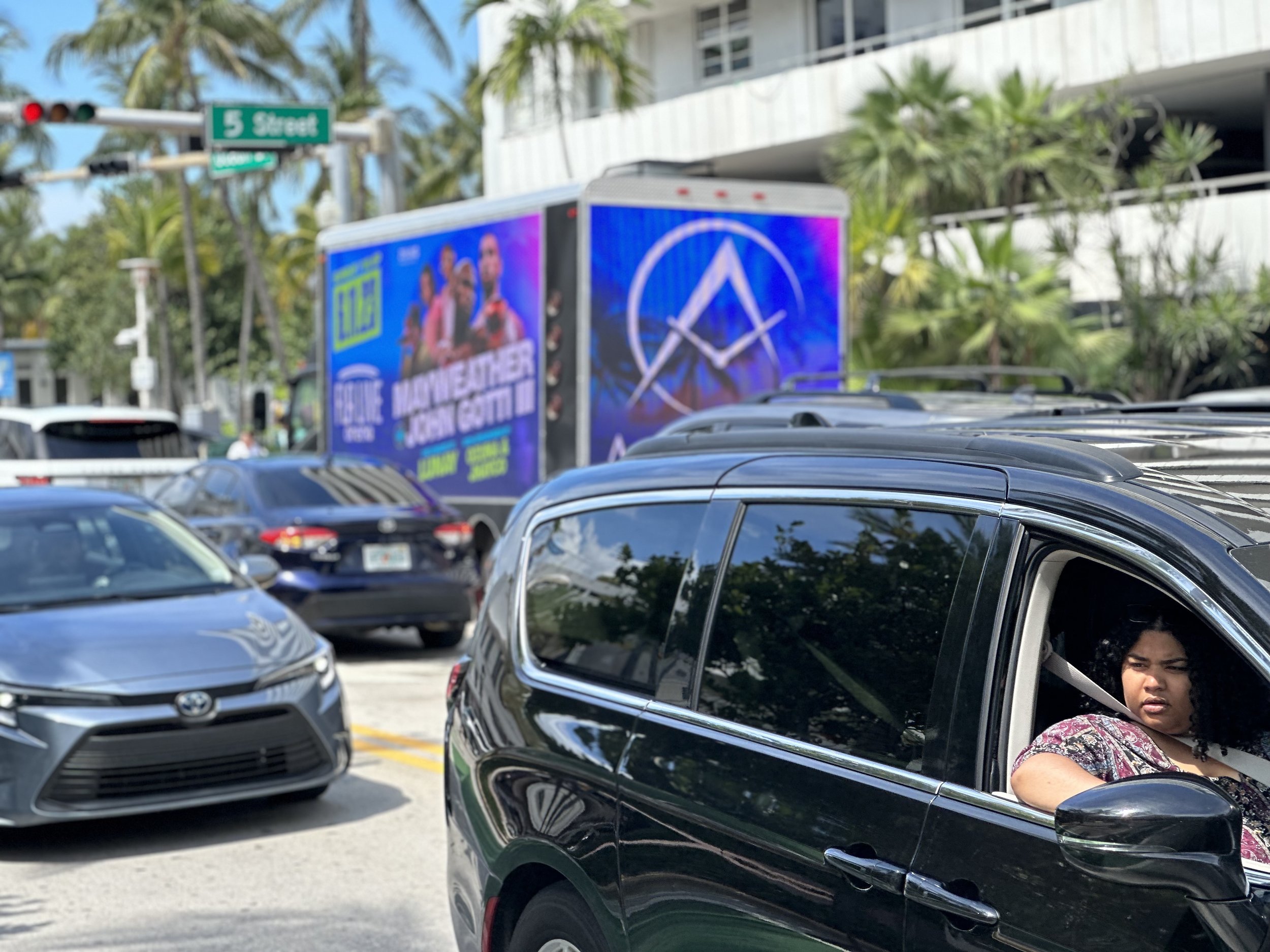 Digital LED mobile billboard truck operating during an outdoor advertising campaign