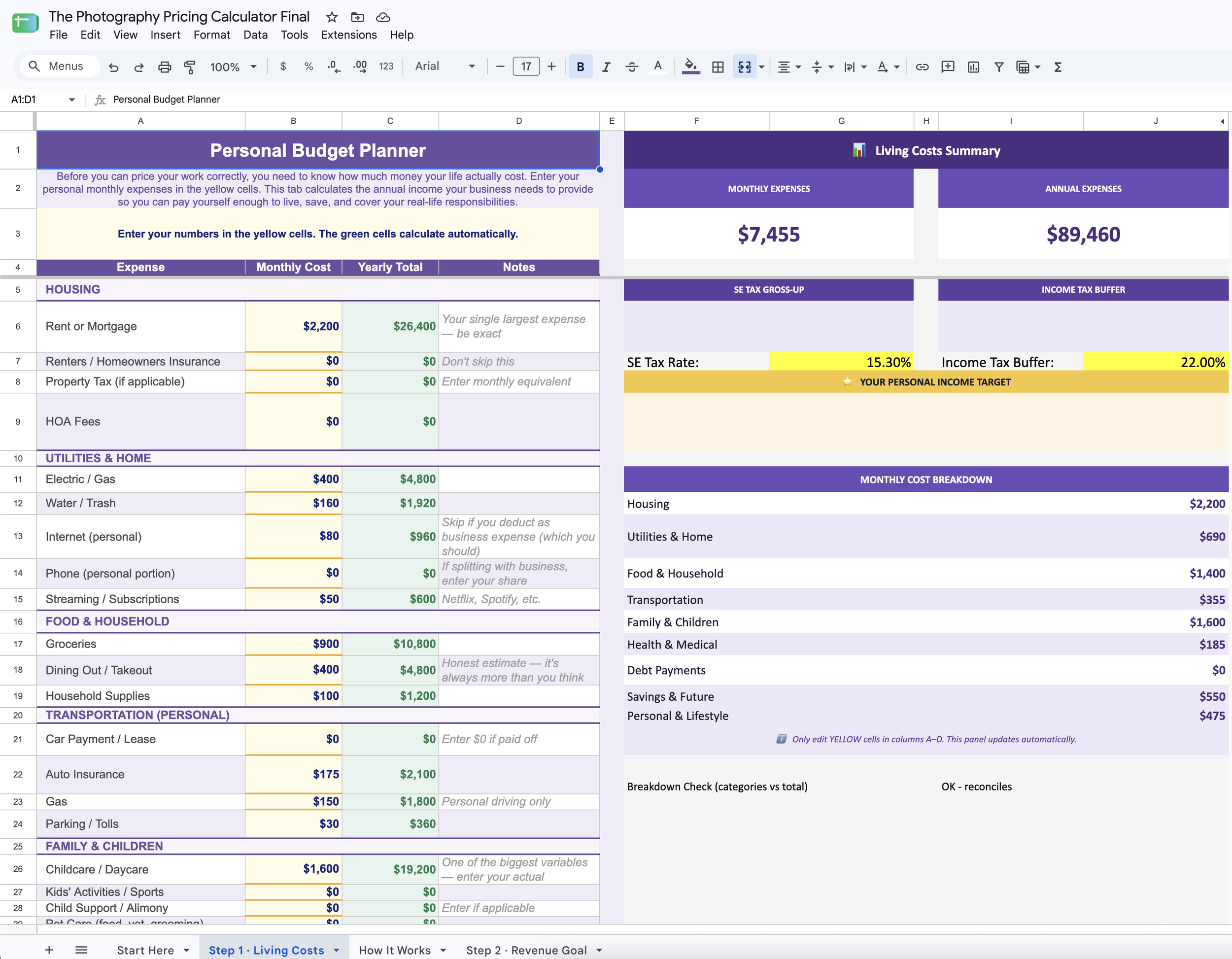 Bonus: The Photography Pricing Calculator, a Google Sheet with the cost of doing business inputs