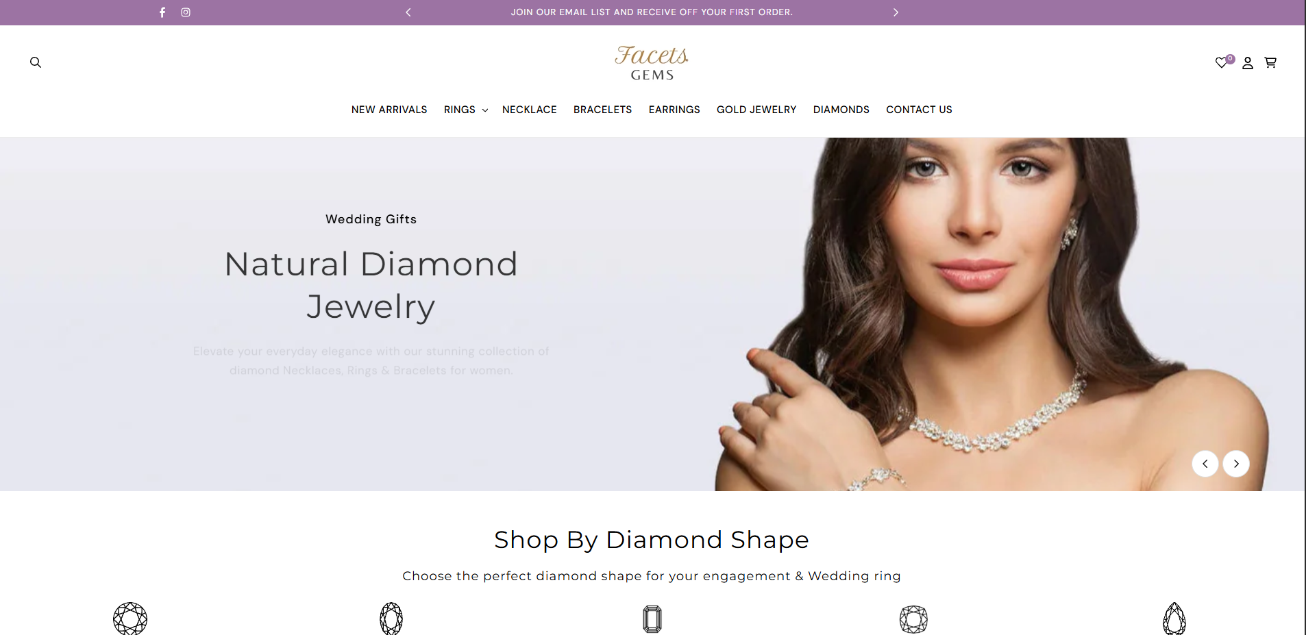 Facets Gems jewelry website design