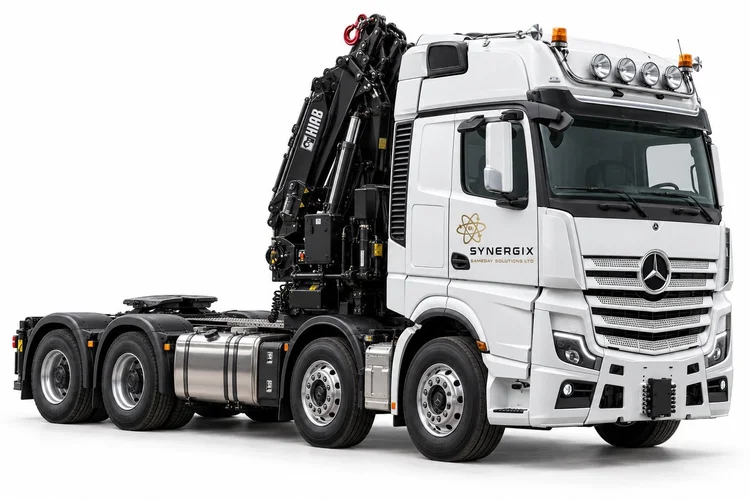 Four-axle heavy HIAB tractor body and equipment illustration