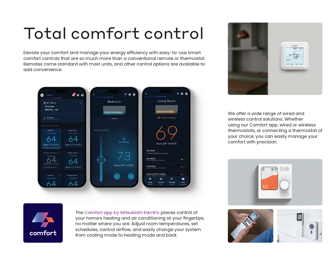 Comfort Control app and thermostats