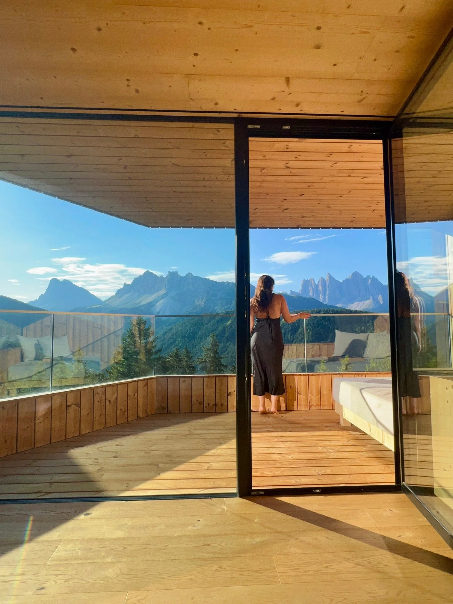 A room overlooking the Dolomites mountains