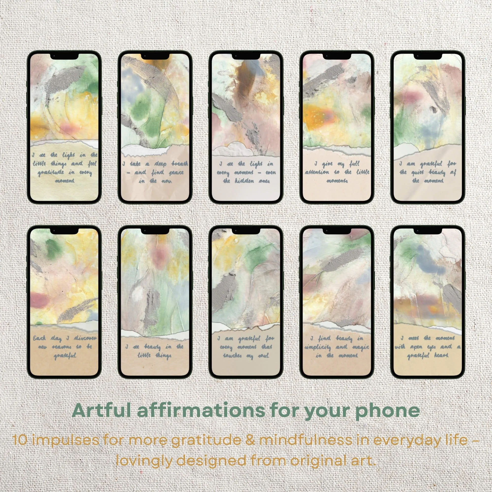 Overview of affirmation wallpaper on Displays - based on original artworks of 
