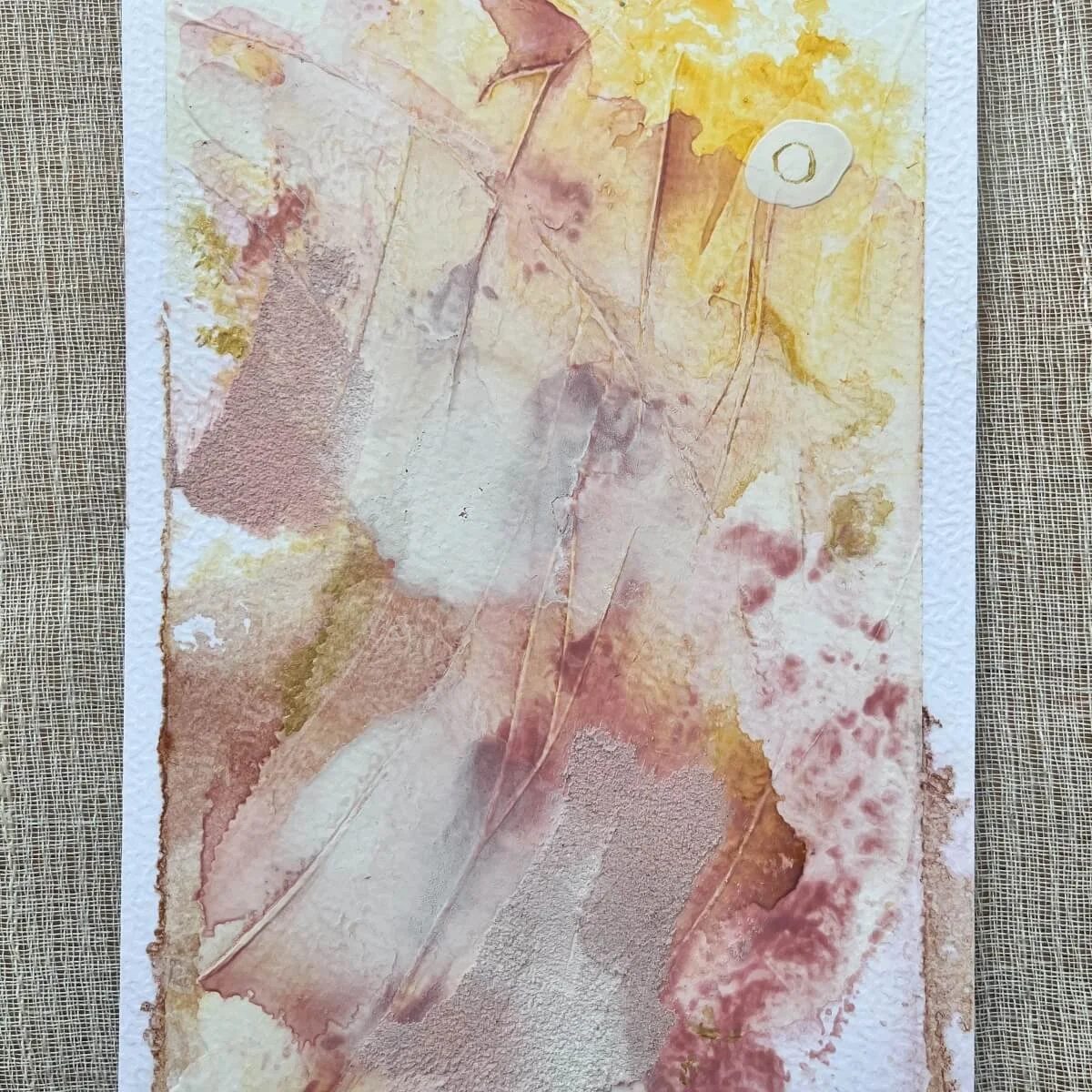 Warm-toned artwork with flowing shapes and soft color transitions in rose and ochre – No. 7 from the self-love series