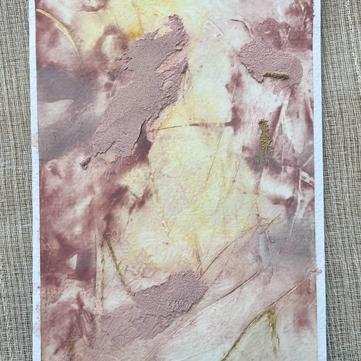 Abstract artwork No. 1 in soft pink and yellow tones with tactile textures – from the series Held By Myself about self-love and self-acceptance
