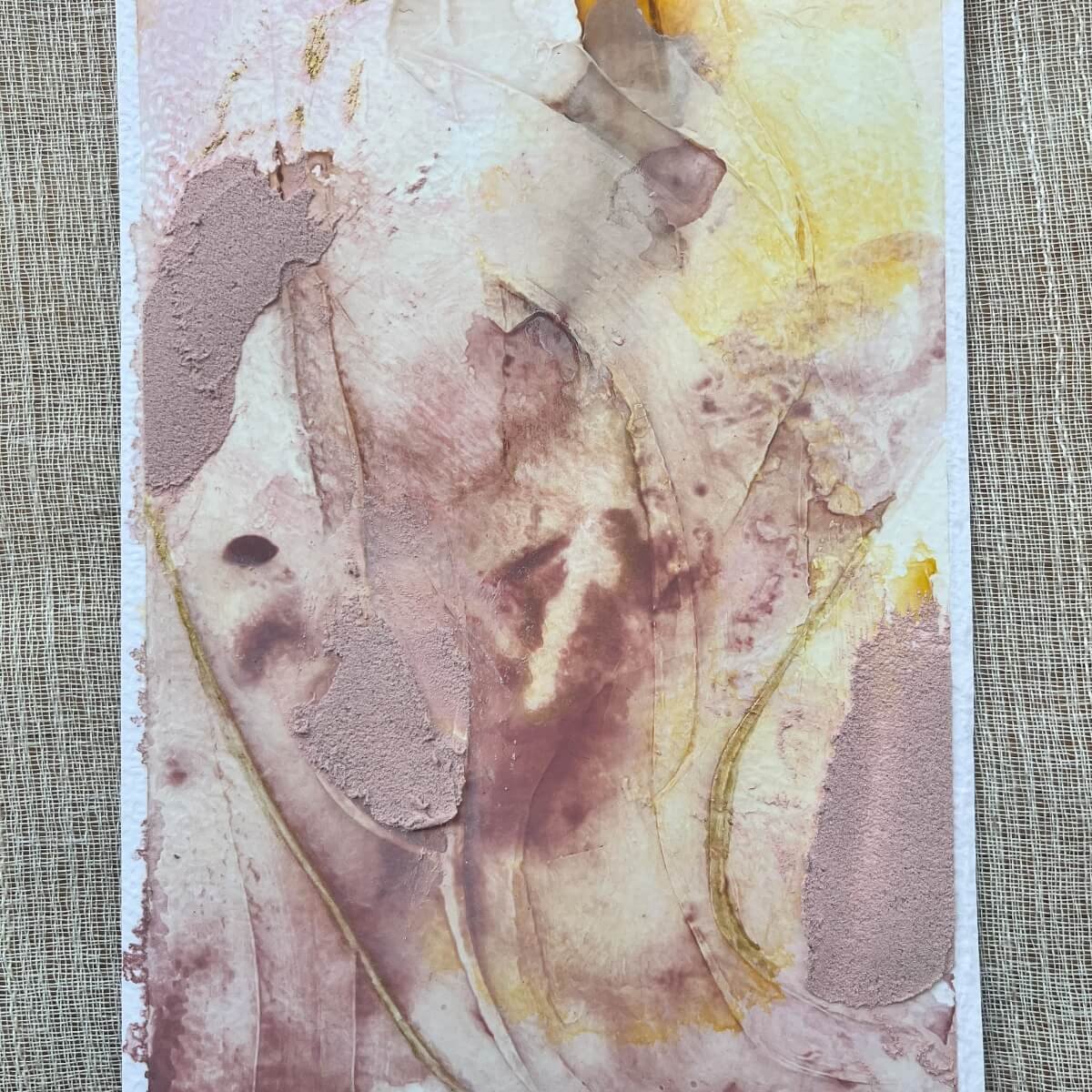 Emotive abstract work No. 6 in grounded pinks and sandy yellow, inspired by vulnerability and strength