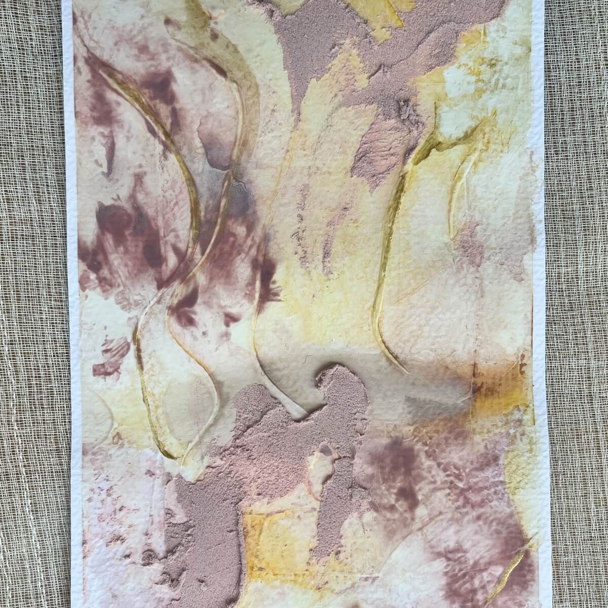 Abstract composition in dusty pink and pale gold with organic surface structure – No. 3 from the self-acceptance series Held By Myself
