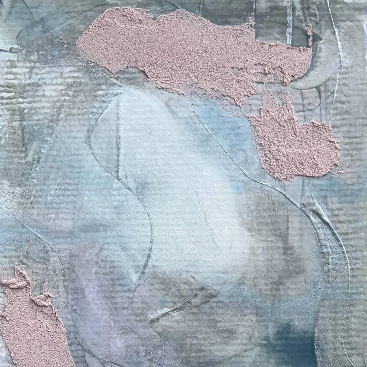 Close-up of Between Breaths No. 5 – textured surface illuminated by natural light, revealing fine lines and gentle motion.