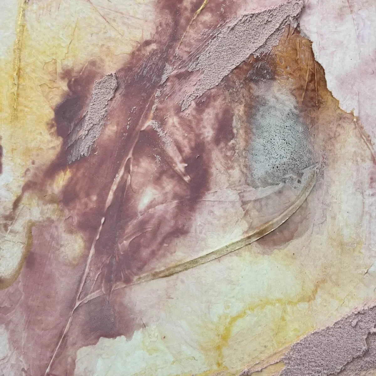 Close-up of pastel surface showing matte blush texture and light-etched lines – Held By Myself No. 4