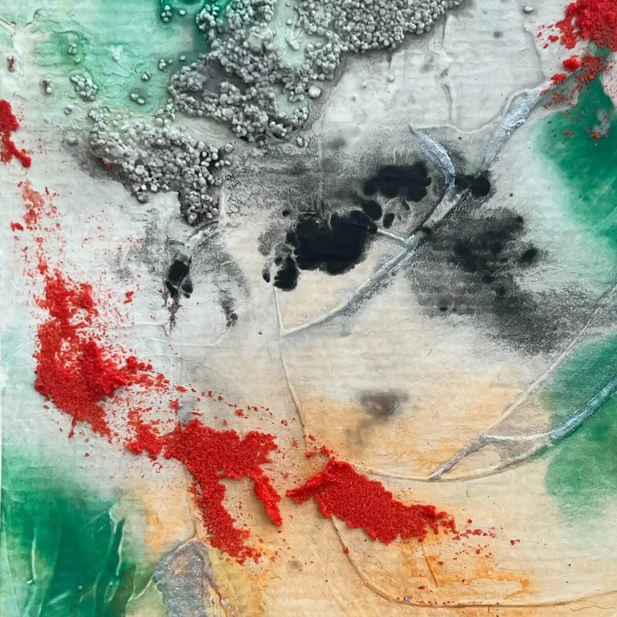 Microscopic perspective of the artwork’s rough textures and pigment sediment – No. 8 from the Built Of Light series.