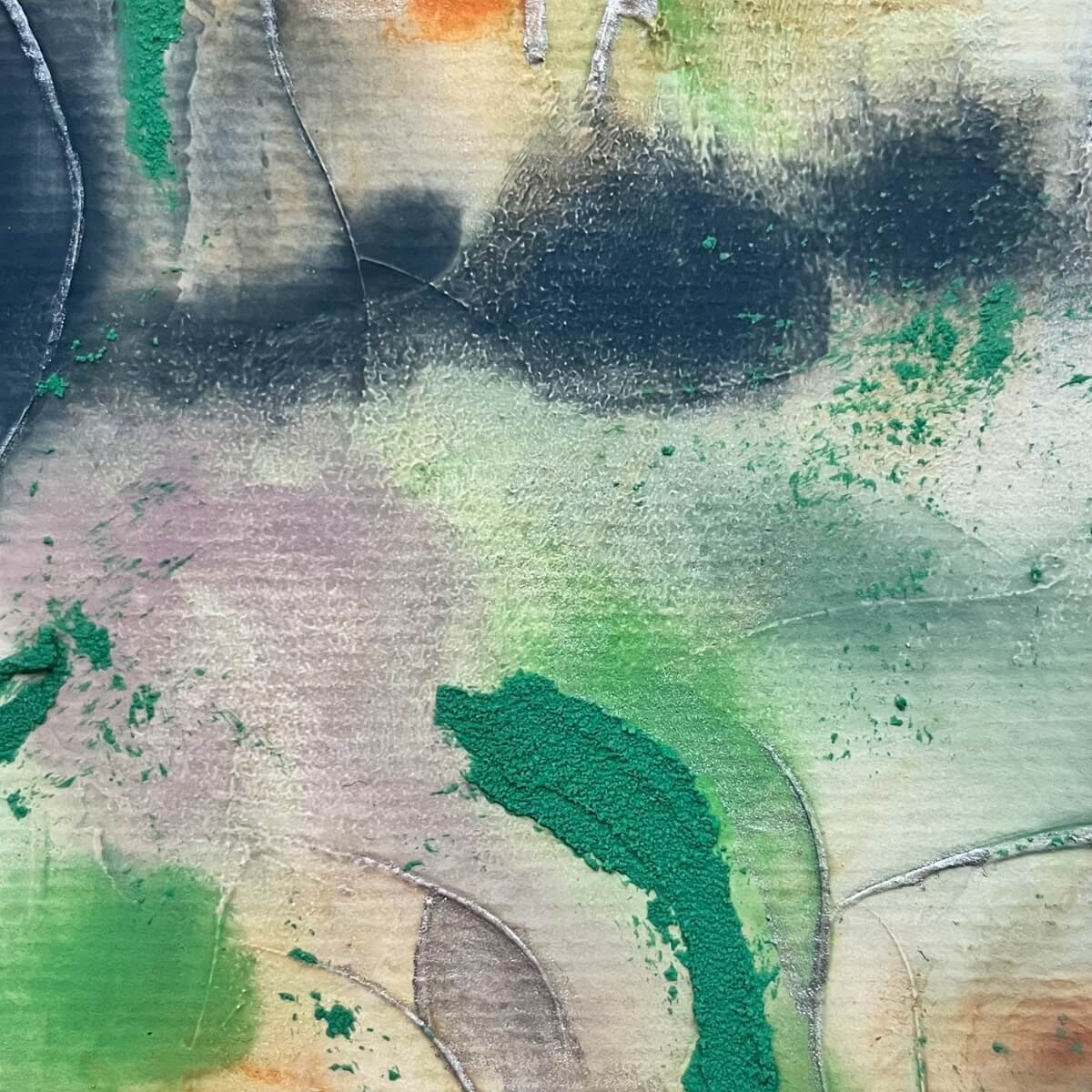 Detail of Artwork No. 4 from the Silver Feathers Rising series – structured layers and dynamic color transitions in earthy tones.